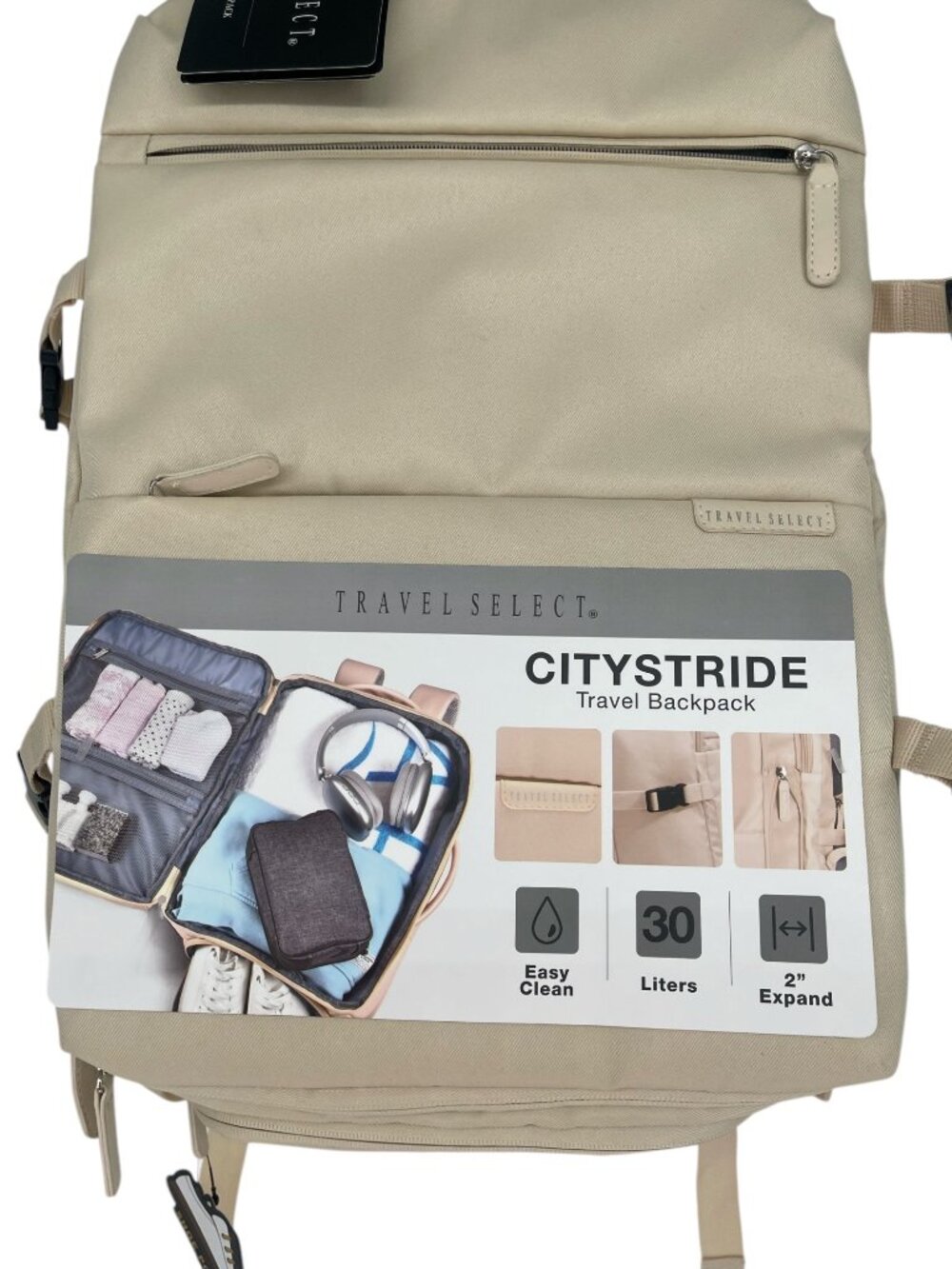 NWT Travel Select Citystride 30L Expandable Travel Backpack cream/sand - Picture 2 of 9